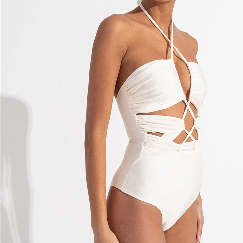 PatBO Cream Halter One Piece Swimsuit - Picture 4 of 7